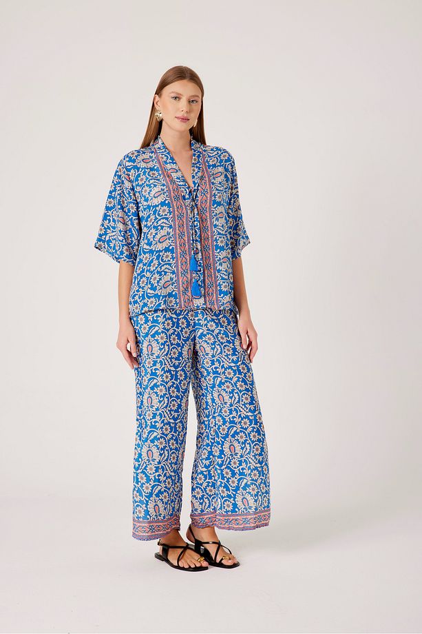 Yazlık Hint İpeği Pantalon Gömlek 2'li Takım - 4