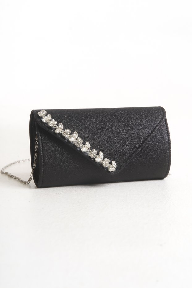 Women's Black Glitter Stone Evening Dress Bag Handbag and Handbag