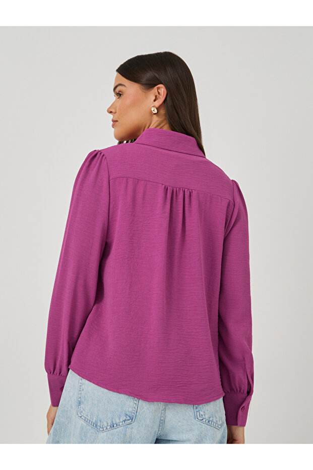 Pink Solid Long Sleeve Blouse - 5