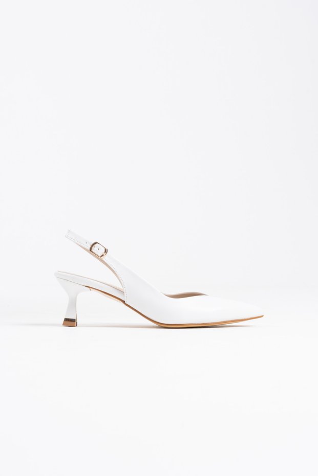 Women's White Leather 5 cm Stiletto Special Design Heel V Model Open Back Comfortable Massole New Season