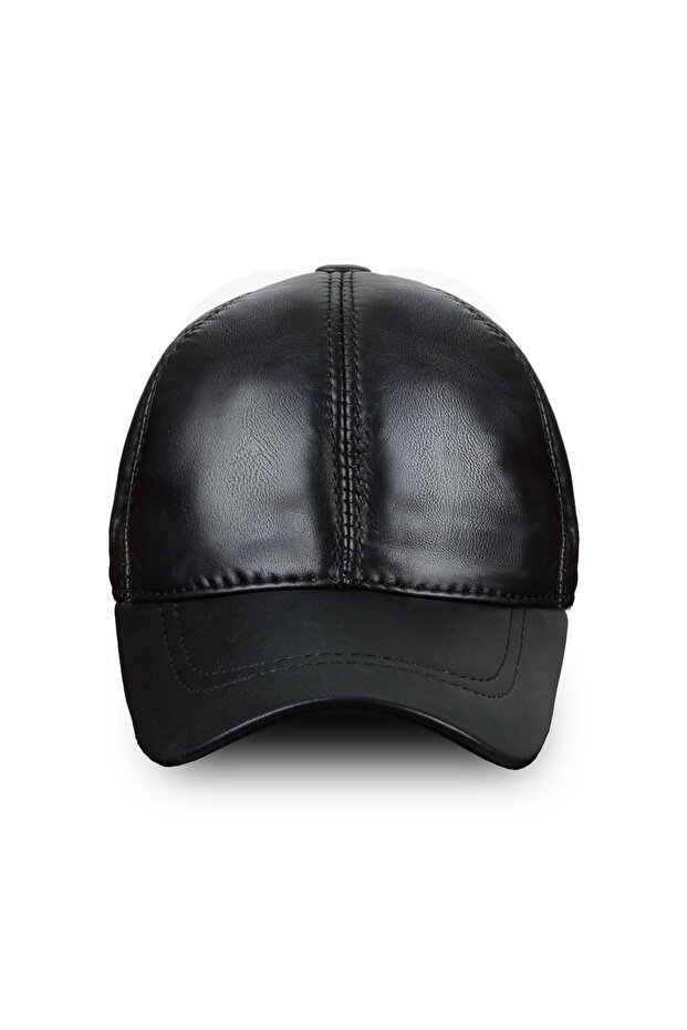 Black 100% Genuine Real Leather Cap Hat (57-59 cm) Adjustable at the Back