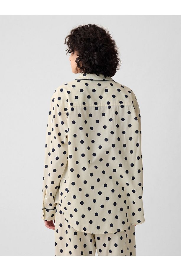 Kadın Bej Desenli Poplin Pijama Üstü - 4