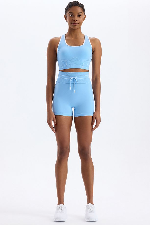 Beli Bağcıklı Spor Şort Soft Mavi - 1