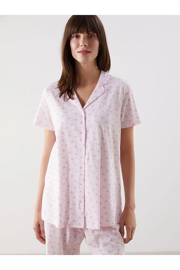 LCW DREAM Pembe Gömlek Yaka Desenli Hamile Şortlu Pijama Takımı - 2