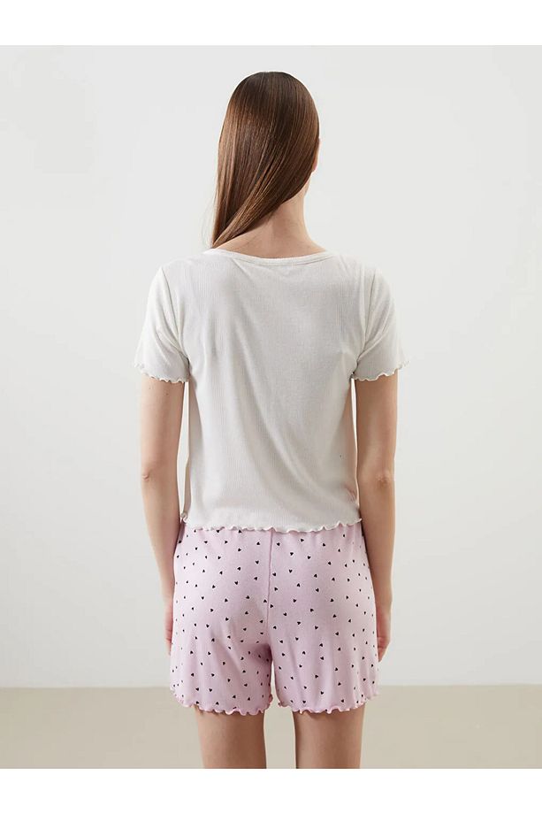 LCW DREAM Pembe Kalp Baskılı Kadın Şortlu Pijama Takımı - 4