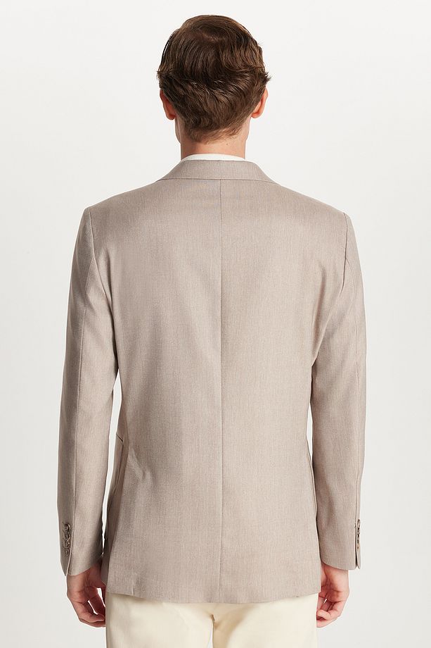 Erkek Slim Fit Mono Yaka Çift Yırtmaçlı Casual Bej Tek Ceket - 6