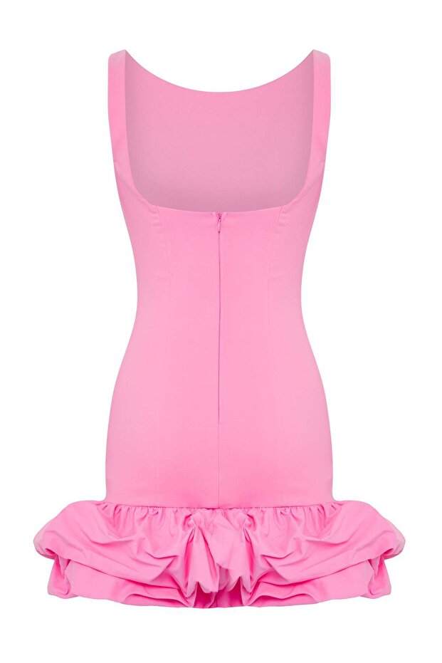 Pembe Balon Etek Detaylı İçi Şort Astarlı Dokuma Kısa Elbise TPRSS25EL00059 - 8