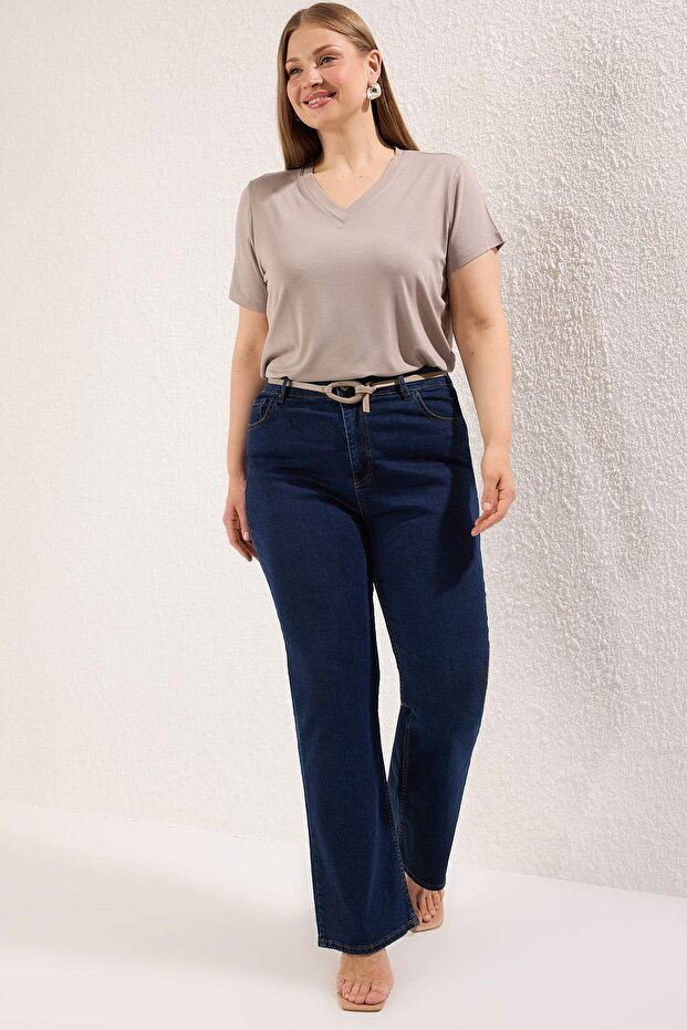 Taş Regular Fit V Yaka Büyük Beden T-shirt TBBSS25BF00062 - 2