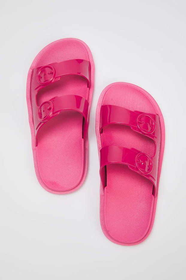 Fuchsia Double Band Buckle Detail Women's Slippers Takss25Te00060