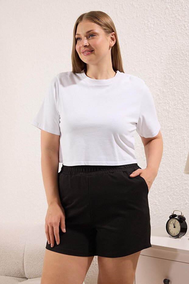 Gri Melanj- Siyah 2'Li Paket Relaxed Kalıp Kısa Örme Şort & Bermuda TBBSS25AP00048 - 4