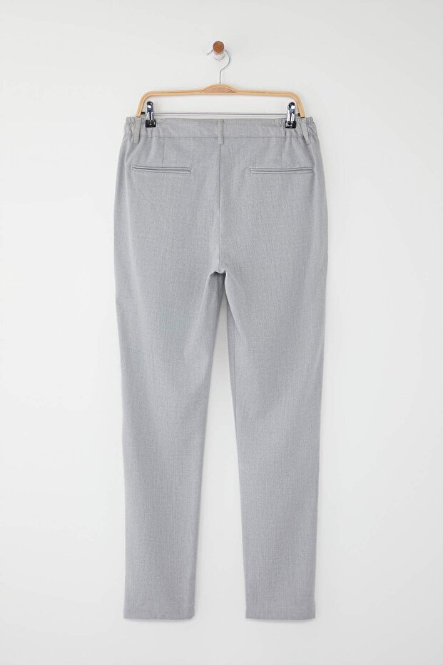 Açık Gri Slim Fit Beli Bağlama Detaylı Lastikli Kumaş Dokuma Pantolon TMNAW25PL00027 - 9