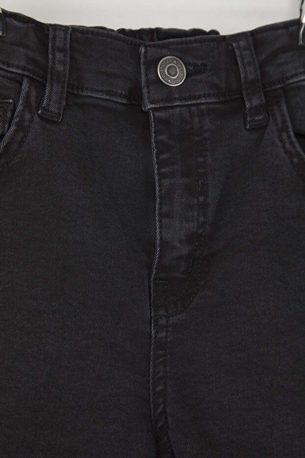 Siyah Erkek Çocuk %100 Pamuk Basic Lastikli Denim Şort TKDSS25SR00026 - 3