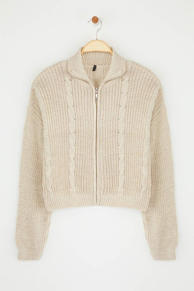 Taş*001 Crop/Kısa Düz Dik Yaka Triko Hırka TWOAW24HI00238 - 5