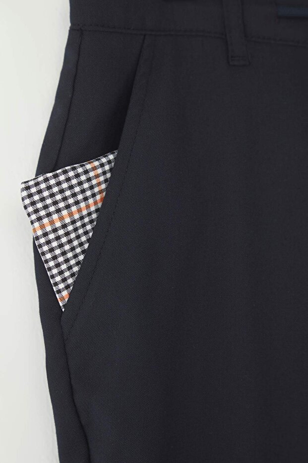 Lacivert Slim Fit Beli Bağlama Detaylı Lastikli Kumaş Dokuma Pantolon TMNAW25PL00027 - 8