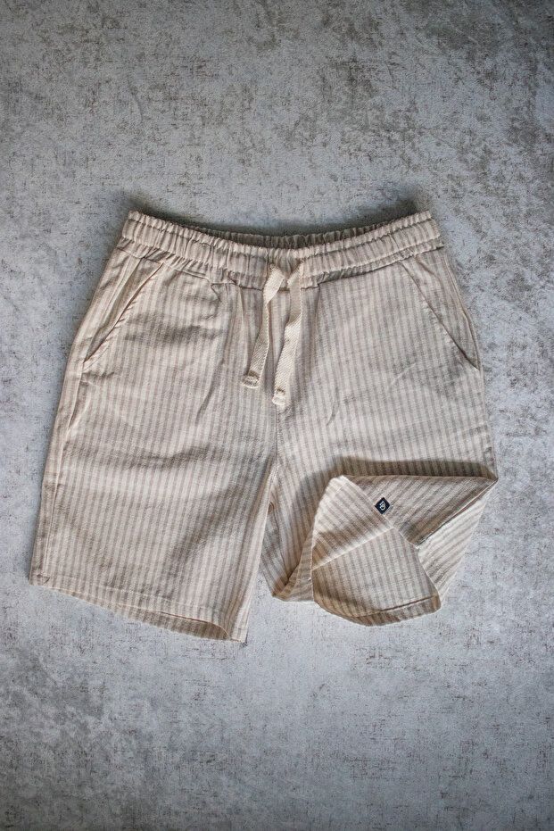 Çizgili keten şort - 4