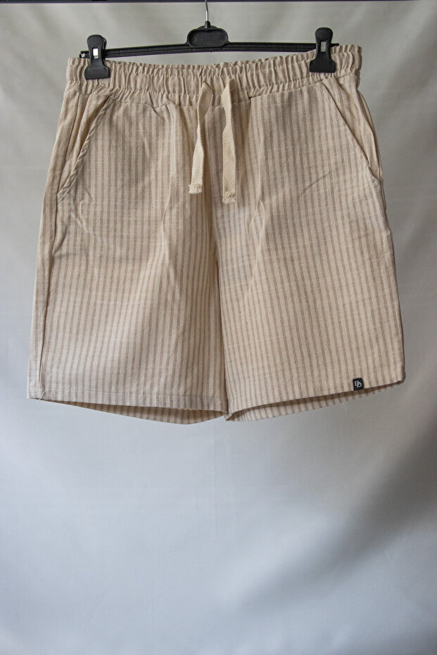 Çizgili keten şort - 2