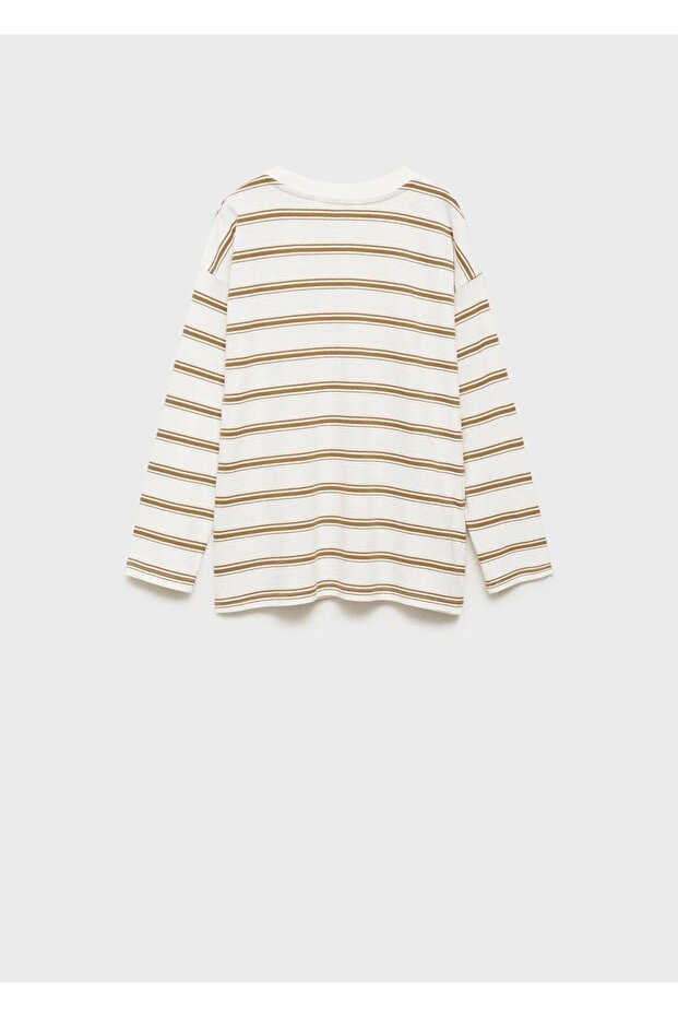 Çizgili oversize tişört - 4