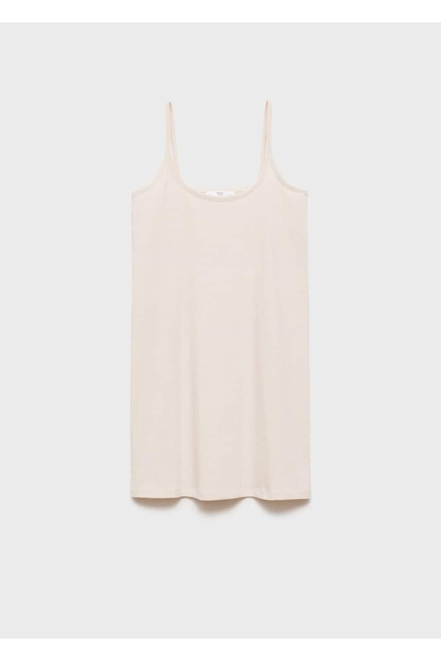 Askılı pamuklu düz tasarım gecelik - 3