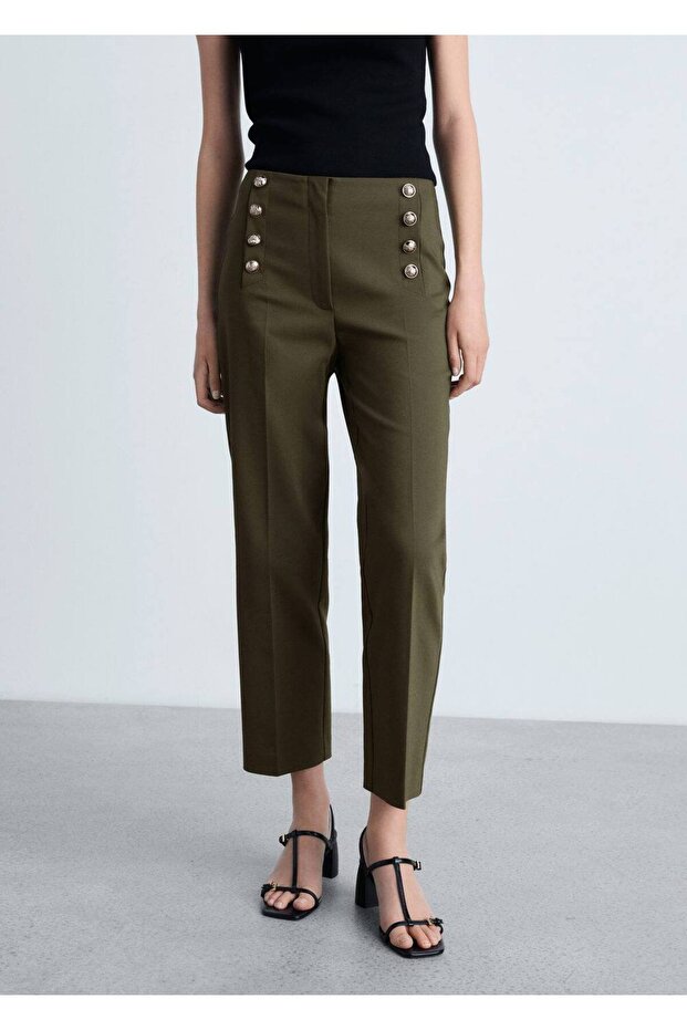 Straight Cut Trousers with Jewelled Buttons