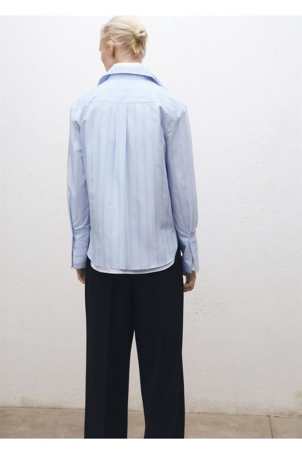 Regular pamuklu çizgili gömlek - 4