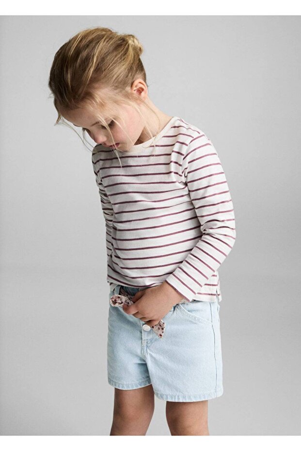 Kemerli denim şort - 5