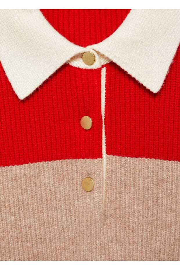 Çizgili polo yaka kazak - 5