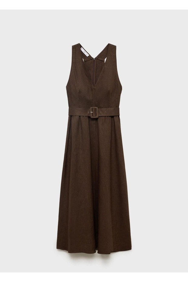 Kemerli keten elbise - 3