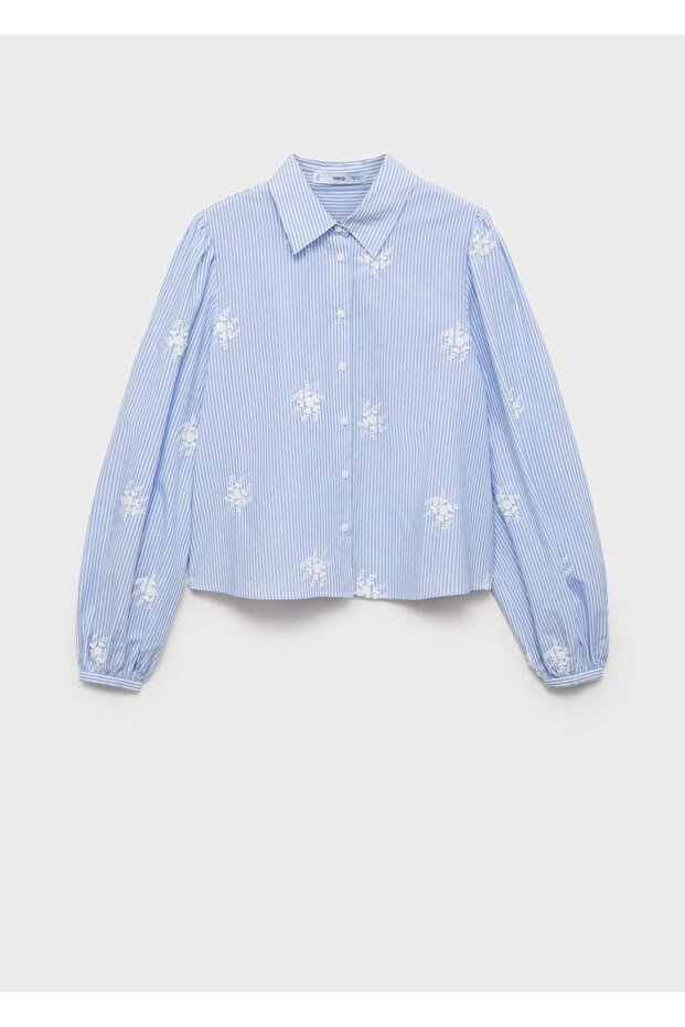Çiçek işlemeli çizgili gömlek - 3