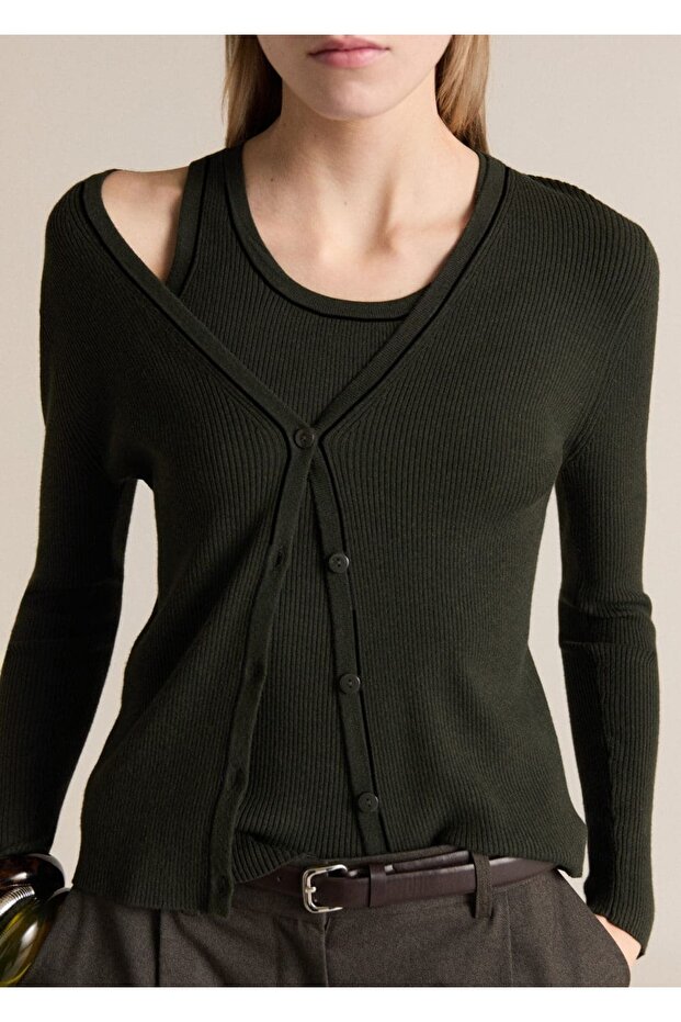 Kontrast süslemeli ribana bluz - 8