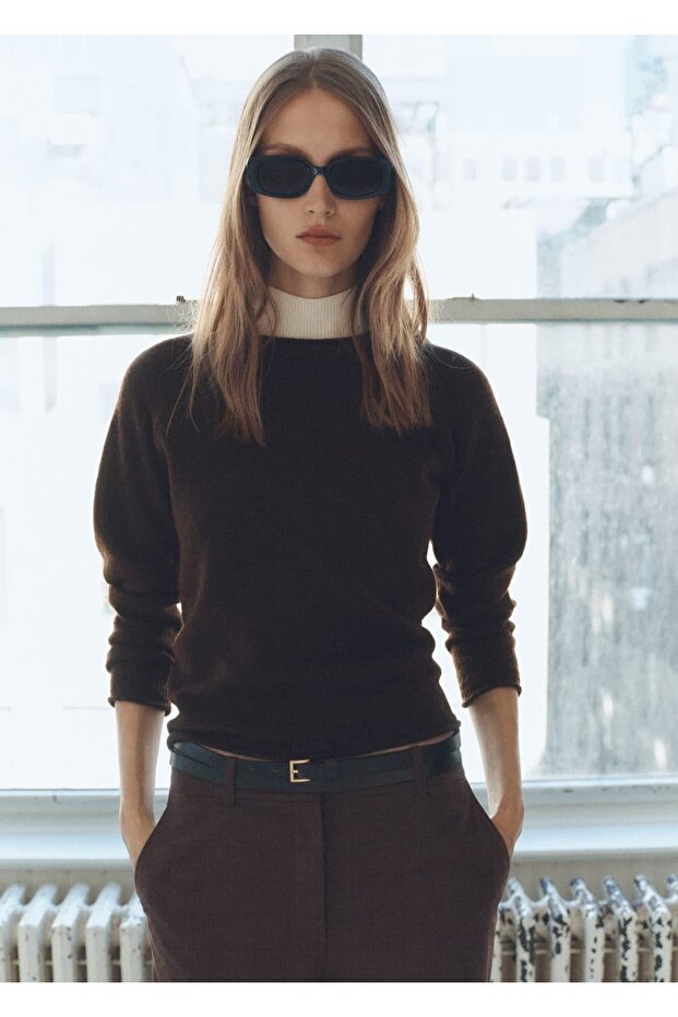 Pamuklu keten yuvarlak yakalı triko kazak - 1