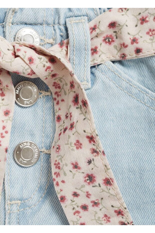 Kemerli denim şort - 4