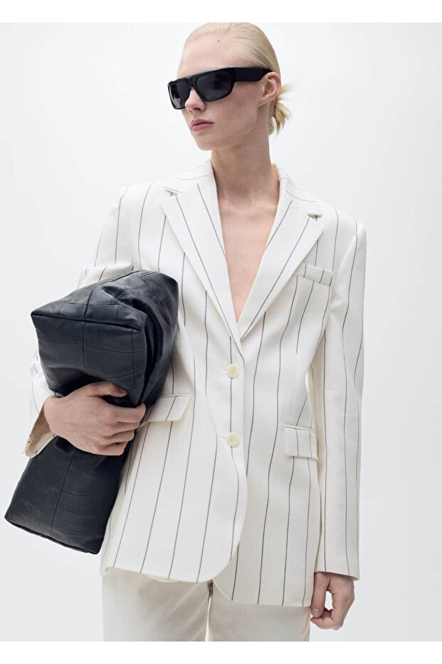 Çizgili kumaş blazer ceket - 5