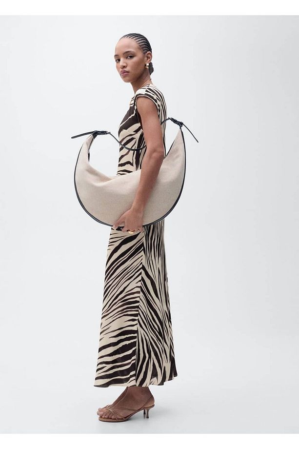 Zebra desenli midi elbise - 8