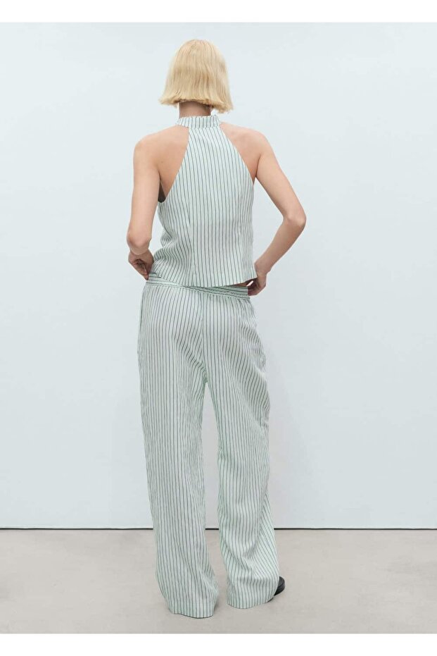 Çizgili dökümlü pantolon - 4