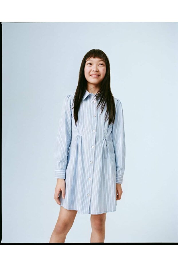 Çizgili gömlek elbise - 1