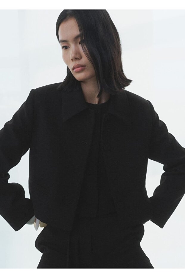 Yakalı crop ceket - 5