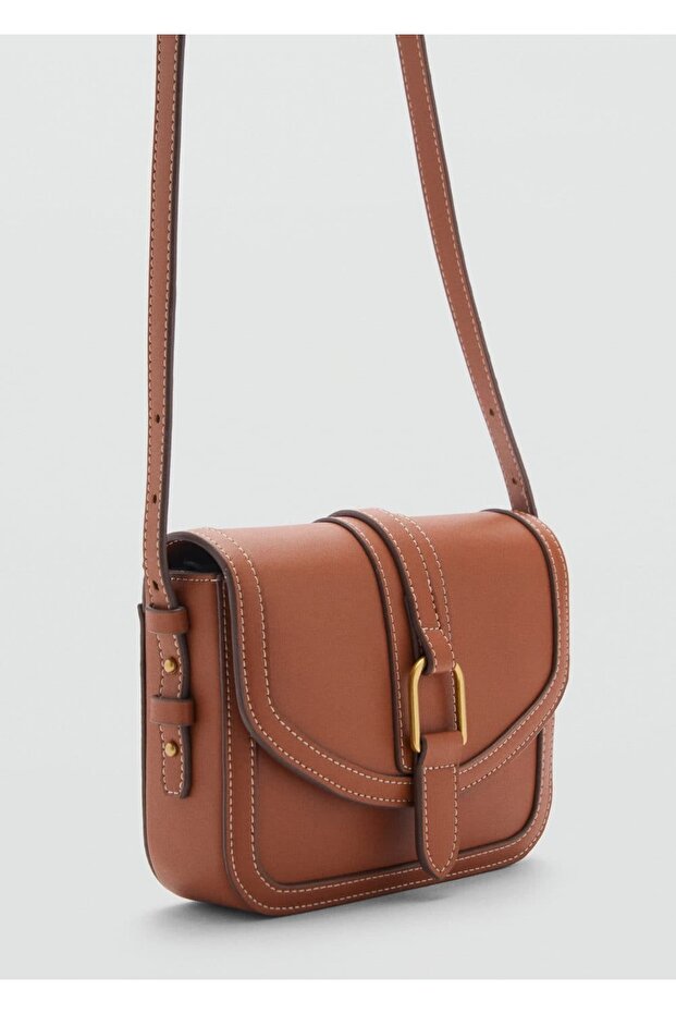 Deri görünümlü tokalı omuz çantası - 1