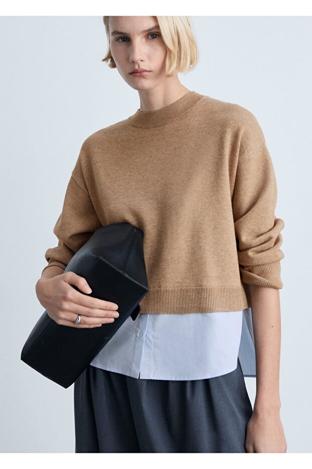 Kombine örgü desenli kazak - 1