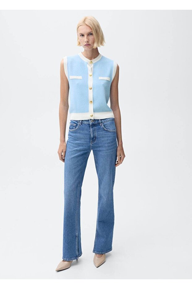 Kontrast şeritli triko yelek - 2