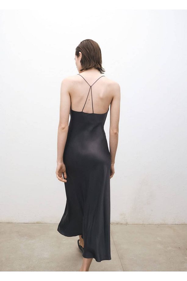Drape yakalı ipek elbise - 4