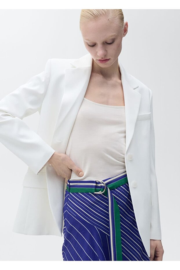 Belted Striped Midi Skirt