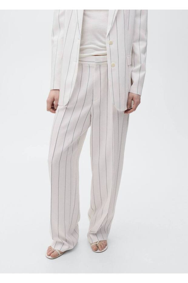 Çizgili kumaş pantolon - 1