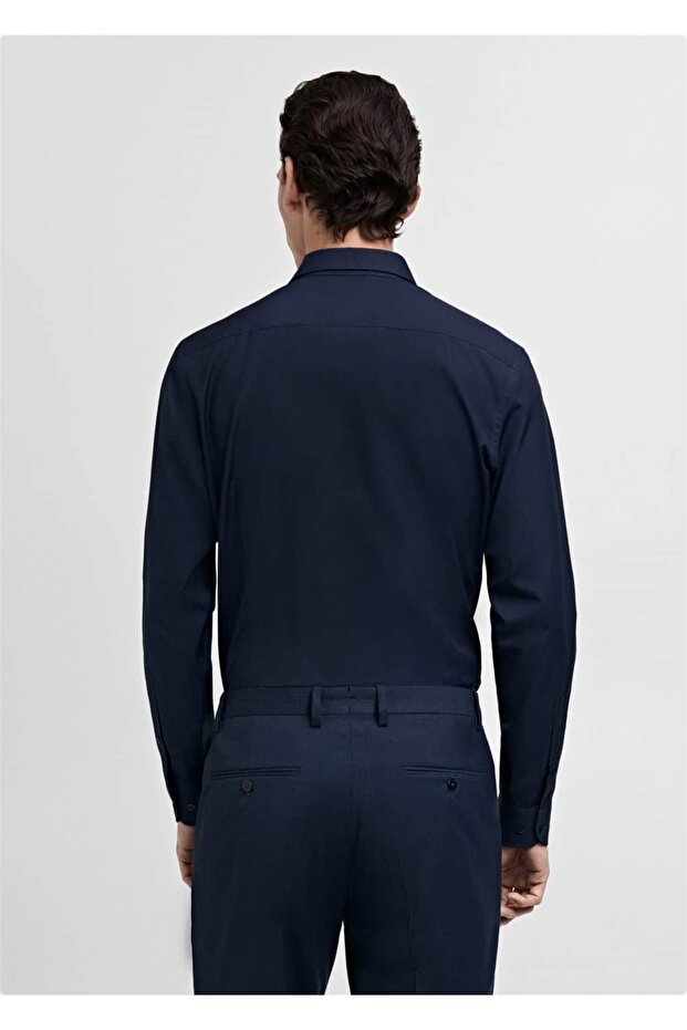 Slim fit pamuklu poplin gömlek - 4