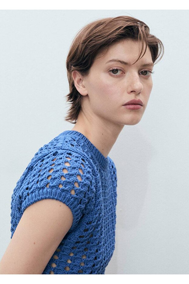 Kurzärmeliger Häkelpullover - 7