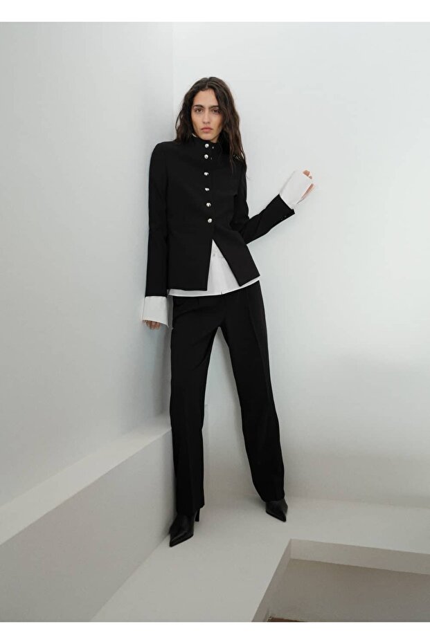 Mücevher düğmeli şerit yakalı ceket - 2