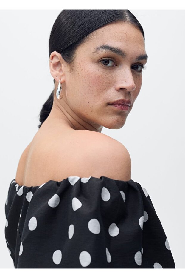 Straplez Puantiyeli Elbise - 5