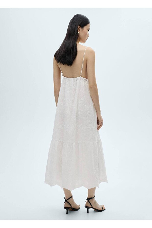 Çiçek işlemeli askılı elbise - 4