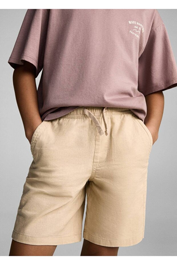 Beli elastik keten bermuda şort - 1