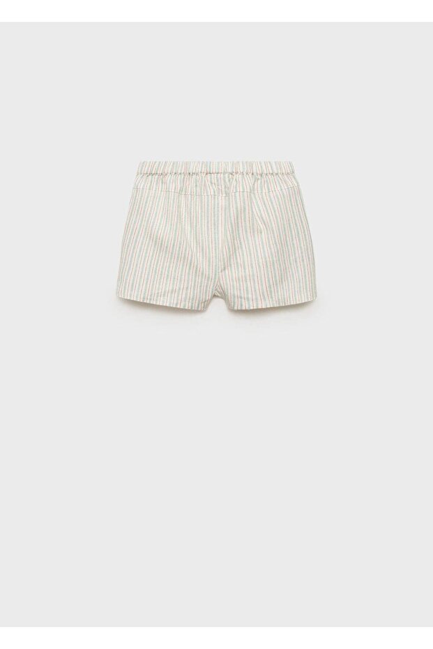 Çizgili keten şort - 2
