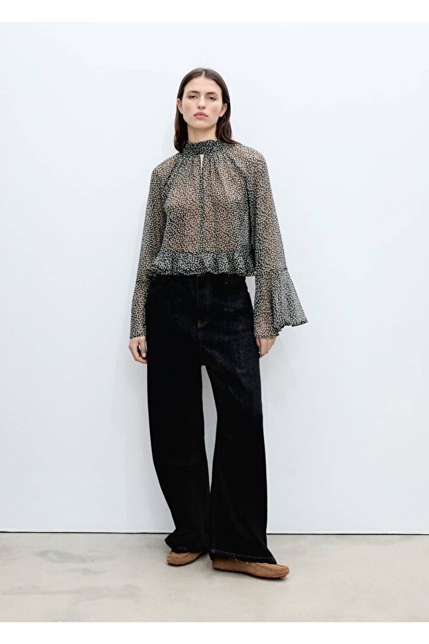 Çiçek desenli volanlı bluz - 2